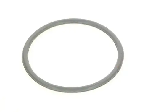 Grauer O-Ring auf weißem Hintergrund. Der Ring ist rund und hat eine gleichmäßige Breite. Er stammt von der Marke Bosch und könnte in verschiedenen Anwendungen eingesetzt werden.